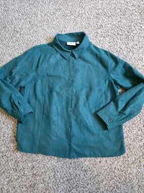 Studio Works Green Leopard Print Button Up Mobwife Elegant Cheetah Fall